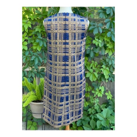 Vintage 50s Gold Metallic Brocade MIDI Dress Formal Cleopatra - Picture 3 of 10